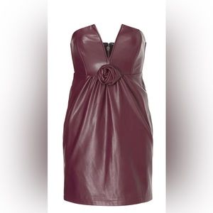 Sexy Ashley Park burgundy vegan leather rosette bodice minidress. Size 0.
